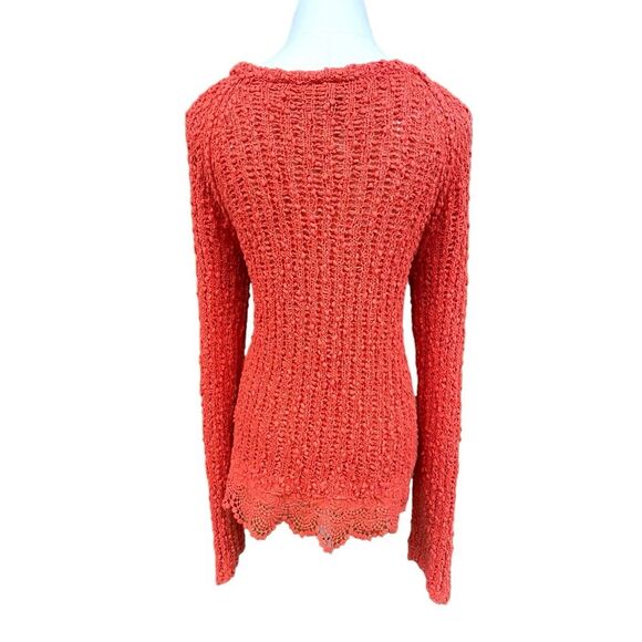 Anthropologie Knitted & Knotted Coral Open Knit Lace Hem Sweater Size Large - Picture 4 of 12